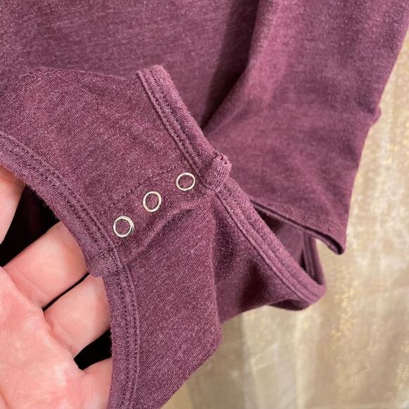 PINK Victorias Secret Maroon white Logo Long Sleeve Bodysuit, Medium - Picture 3 of 4